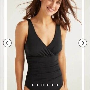 Boden Talamanca One Piece Swimsuit Women's US-10L UK-14L Black Ruched Sides NEW!